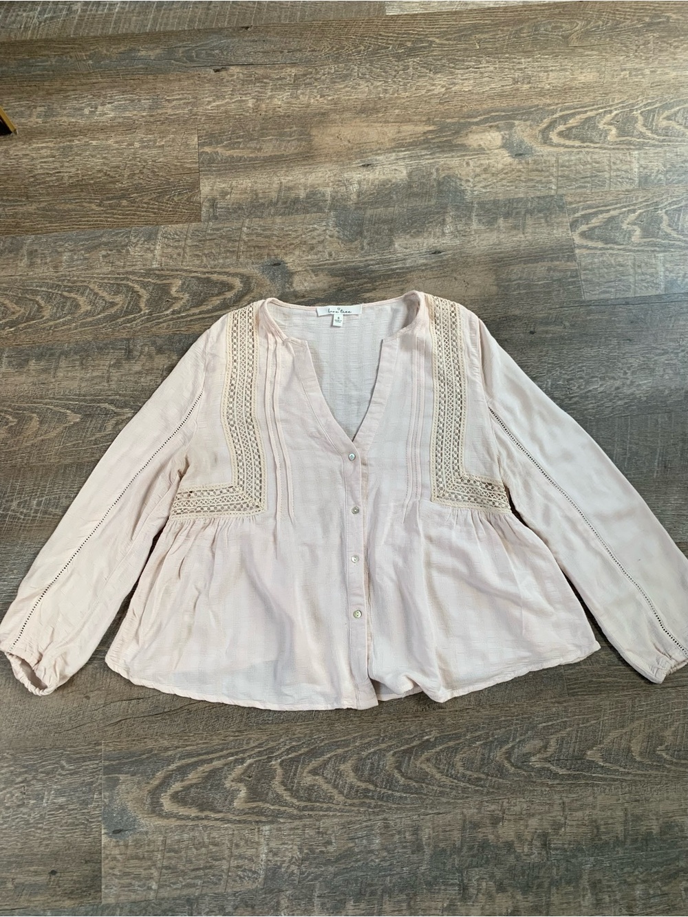 Boho Crochet Button-Front Blouse by Love Tree